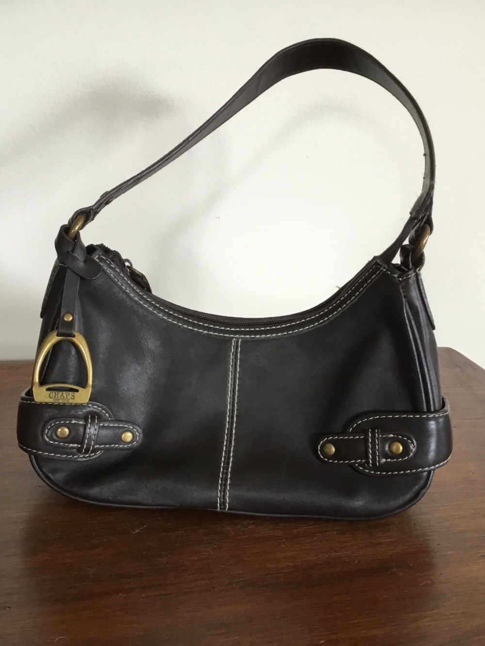 Chaps Vintage Faux Brown Leather Bag